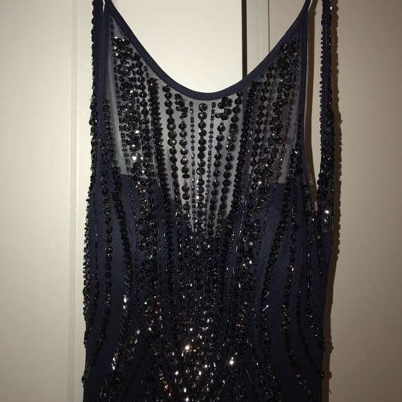 Navy Blue Sequin Maxi Dress - Picture 3 of 5
